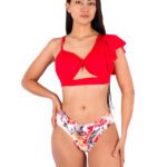 Vestido de baño strapless rojo con panty estampado