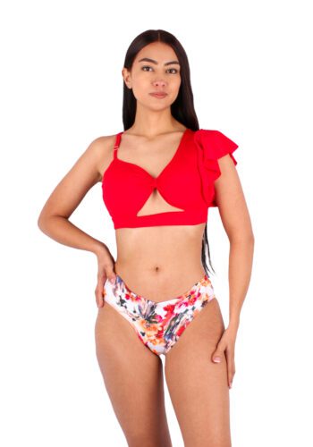 Vestido de baño strapless rojo con panty estampado