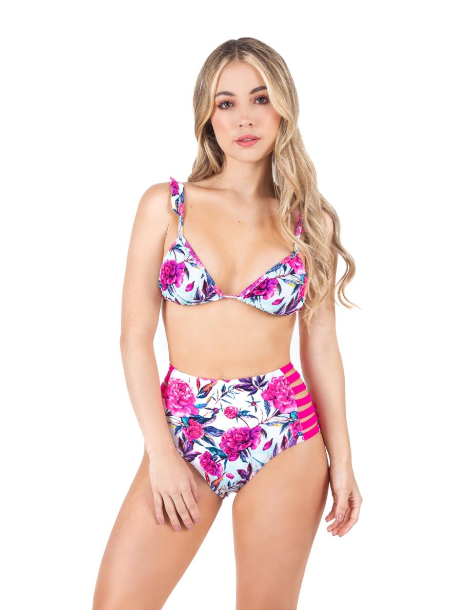 Bikini estampado con flores con panty control abdomen