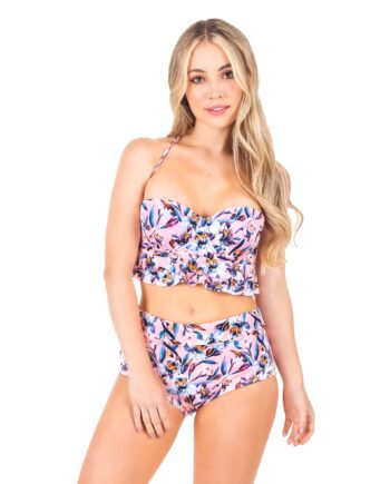 Vestido de baño tankini con copas con panty control abdomen estampado