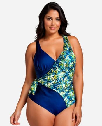 Vestido de baño entero con control de abdomen estampado con hojas