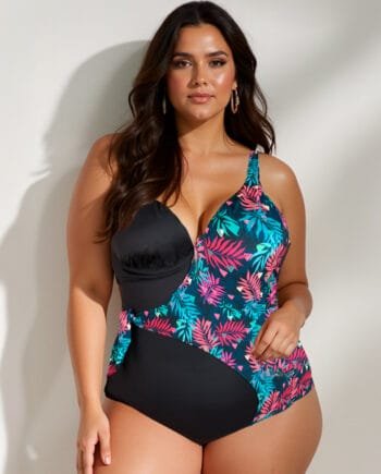 Vestido de baño enterizo con control de abdomen estampado con negro