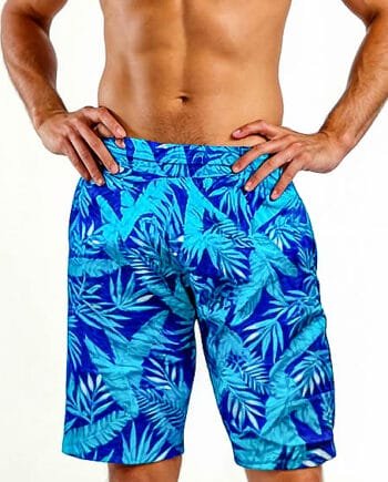 Pantaloneta de baño para hombre con estampado de hojas azules