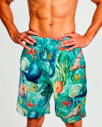 Pantaloneta de baño para hombre con estampado de verde marino