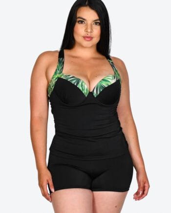 Tankini Negro 3 Piezas Floral Verde