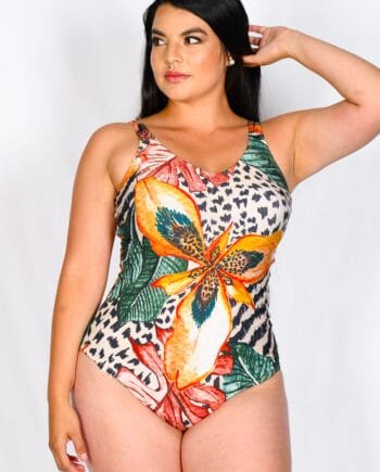 Vestido de Baño Enterizo Mujer Estampado Exótico Floral y Animal Print