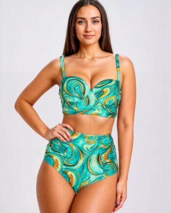 Bikini Dos Piezas Verde con Panty Alto y Copas | Traje de Baño Realce